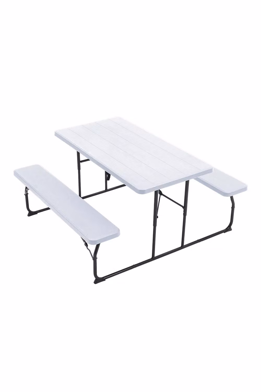 Living and Home Foldable Outdoor Picnic Table and Bench Set with Parasol Hole in White – 3