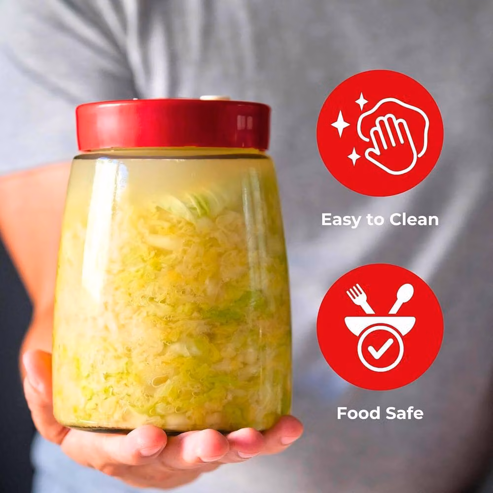 Volila 2 Pack of 1L Clear Glass Fermentation Jars with Airlock Screw Lids for Kimchi and Kombucha – 3