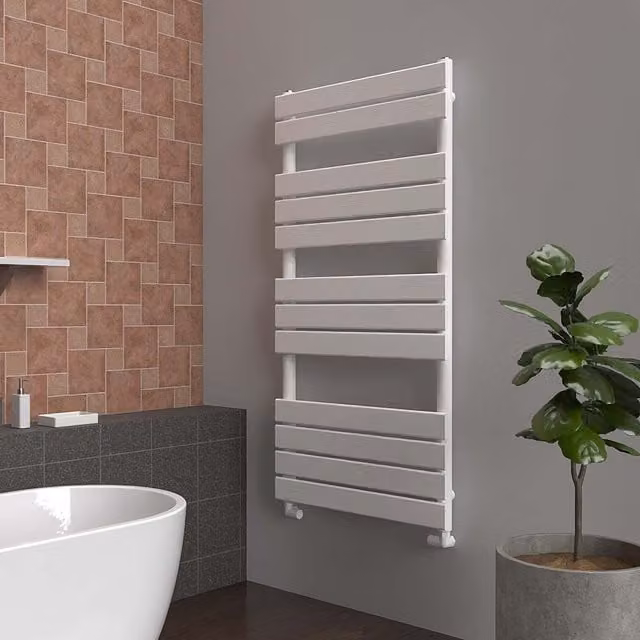 Lux Heat Flat White Towel Radiator in Matt White, W: 120 cm, H: 60 cm