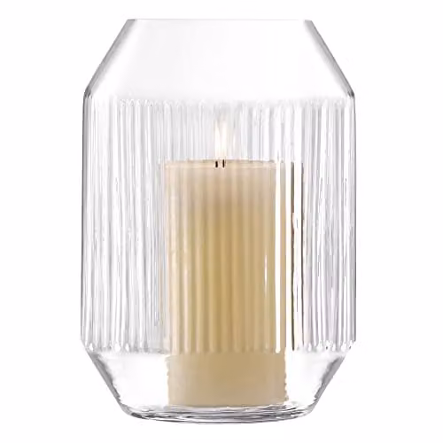 LSA International Rotunda Lantern Vase in Clear Striped Glass, Height: 26 cm