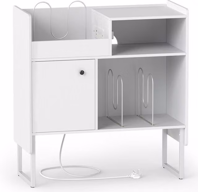 Costway Modern White Metal Record Player Stand with Media Compartments