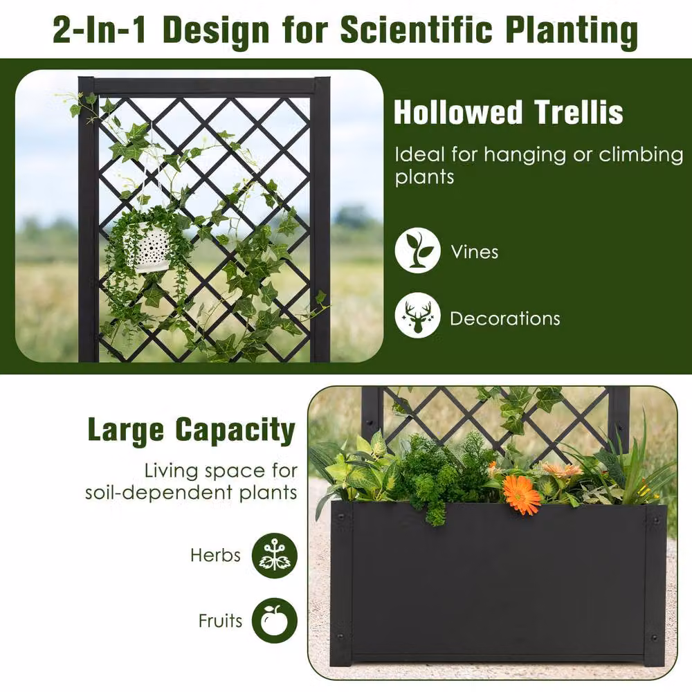 Costway Elevated Lattice Metal Planter Box with Trellis, Black, Height: 112 cm – 7