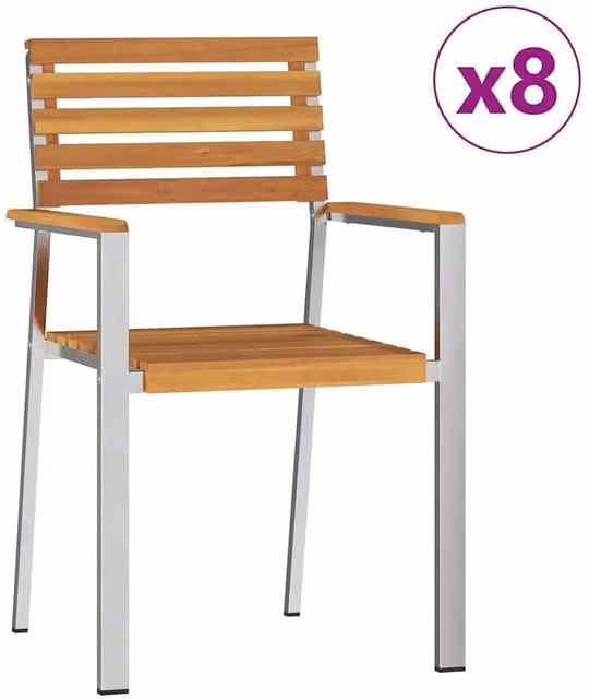 Berkfield Home Set of 8 Stacking Garden Chairs in Brown Solid Acacia Wood W/D/H: 54.5 x 54.5 x 89 cm