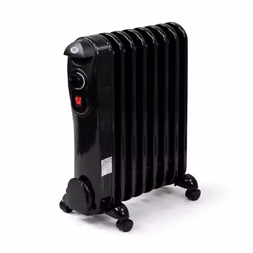 Prem-i-Air 1500W 7-Fin Portable Oil Filled Radiator Heater in Black with Adjustable Thermostat and Safety Features – 8