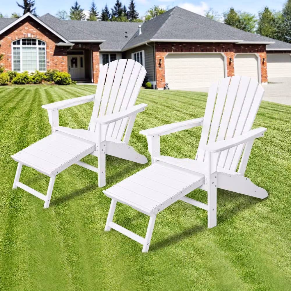 Mona Vale Furniture All-Weather Foldable Adirondack Lounge Chair with Footrest in White – 3