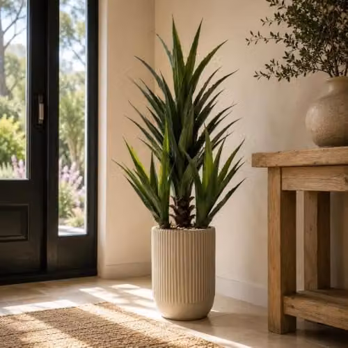 Leaf UK Green Agave Tropical Succulent Artificial Plant Display in Concrete Pot, Height: 110 cm, Width: 70 cm, Depth: 70 cm – 1