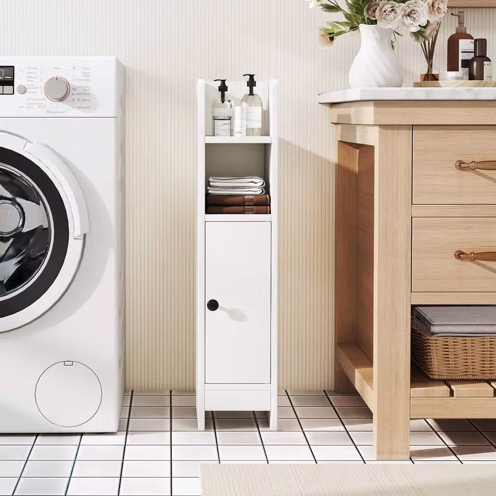 Havendro Small Freestanding Corner Bathroom Storage Cabinet in White – 3