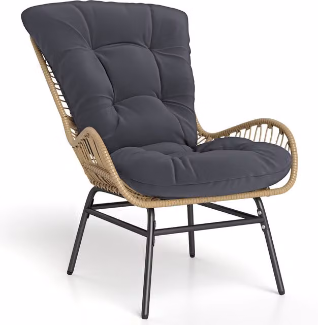 Costway Modern Grey PE Rattan and Metal Outdoor Dining Chair