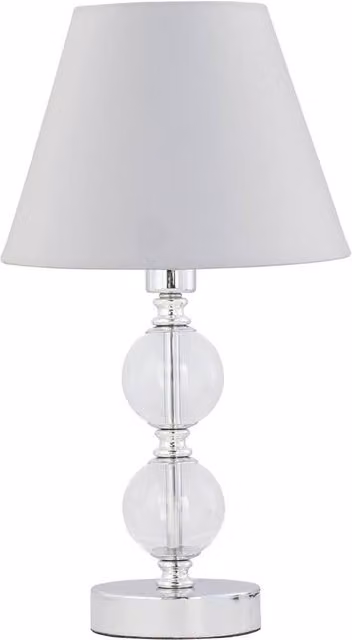 First Choice Lighting Chrome Two Ball Table Lamp with White Fabric Shade in Silver