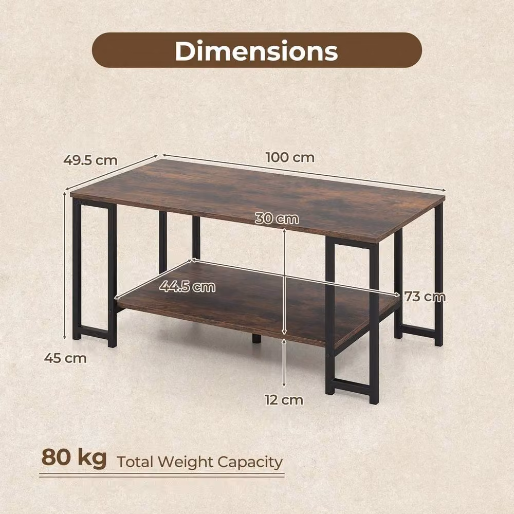 FORGEVIO Modern 2-Tier Brown Metal Coffee Table – 2