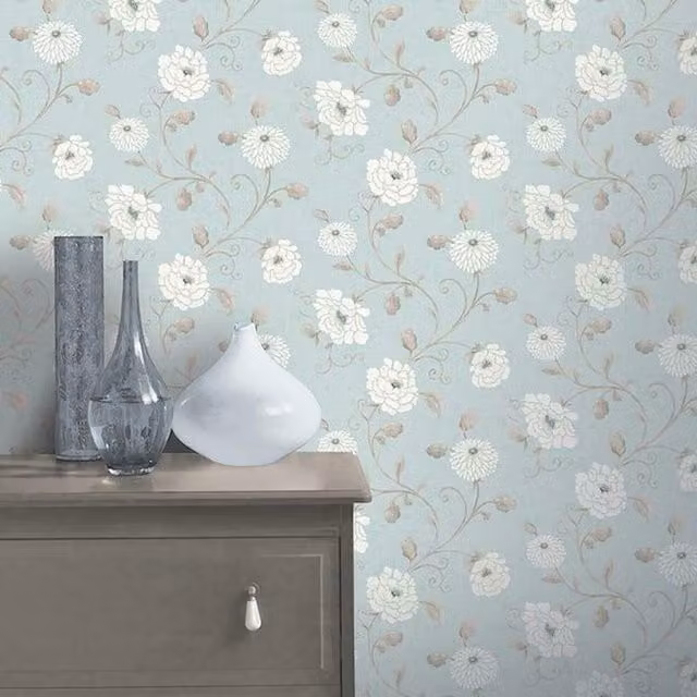 Arthouse Antoinette Classic Floral Metallic Matt Wallpaper in Teal, White and Grey