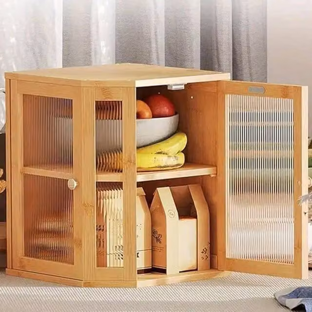 KORVIXA 2-Layer Bamboo Bread Box with Door in Brown – 1