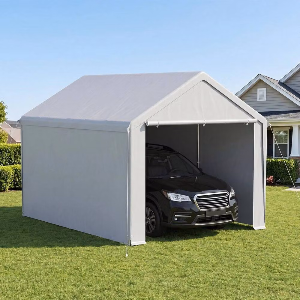 FLAVORA Grey Carport Canopy and Garden Storage Shed with Gable Roof and Window – 2