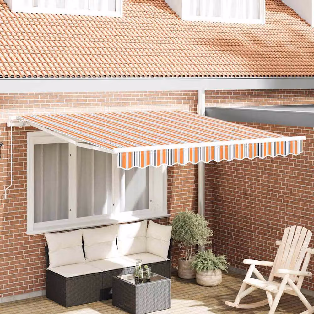 Berkfield Home Manual Retractable Wall-Mounted Awning with Multicolour Orange Striped Acrylic Fabric, W: 350 cm, D: 250 cm – 2