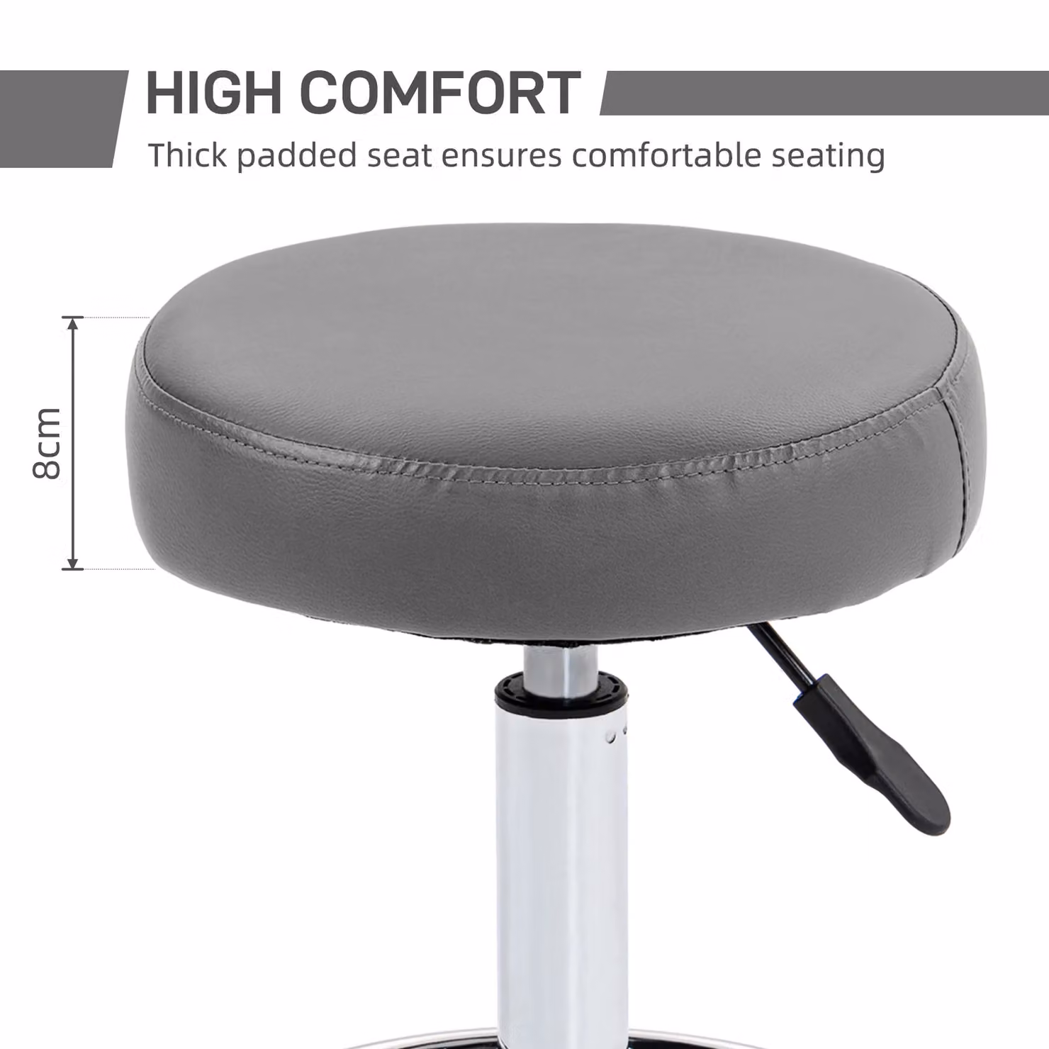 VINSETTO Round PU Leather Salon Beautician Stool with Adjustable Height in Grey – 3