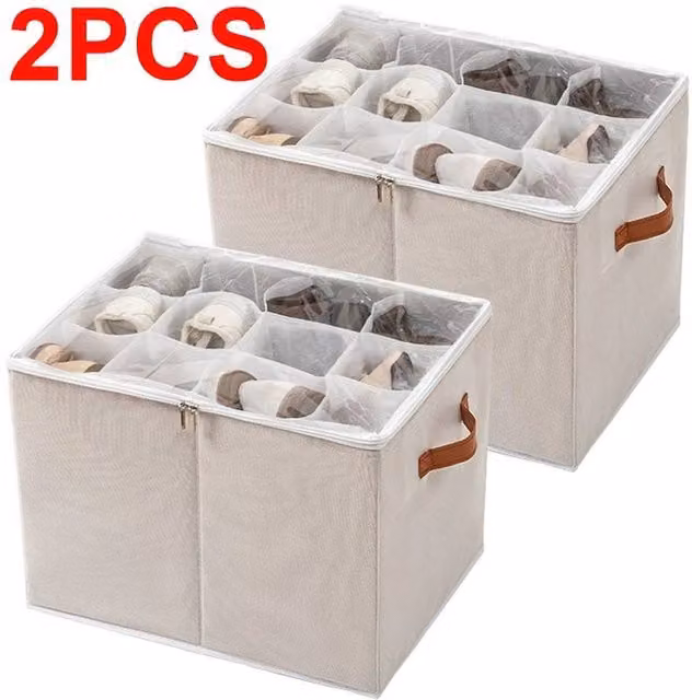 KORVIXA Foldable Under Bed Shoe Storage Organiser in Beige