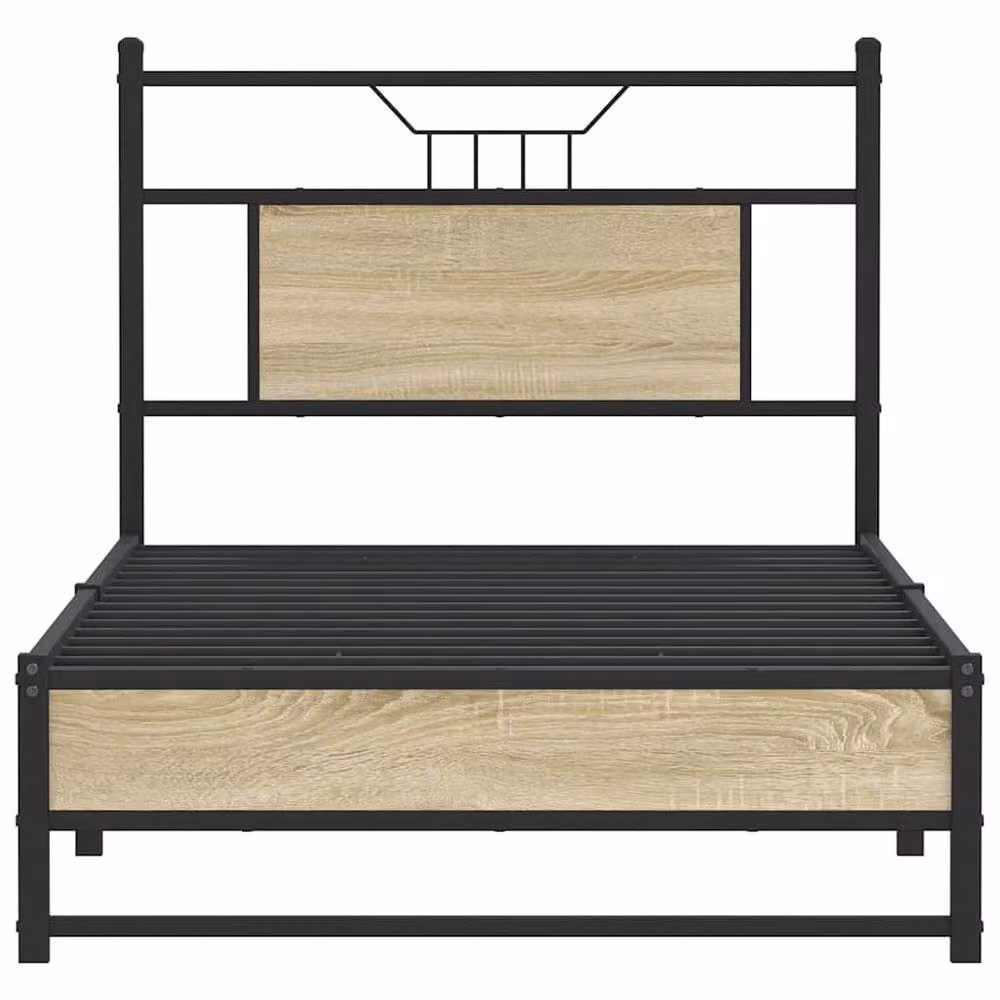 Berkfield Home Sonoma Oak Decorative Bed Frame in Brown, W/D/H: 90 x 200 x 91.5 cm – 3