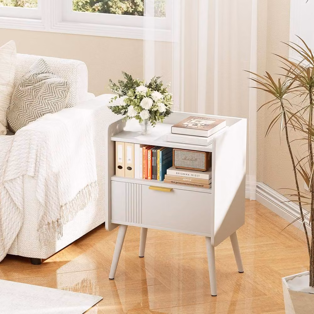 Huhote 2-Tier Wooden Bedside Cabinet with Drawers, White – 3