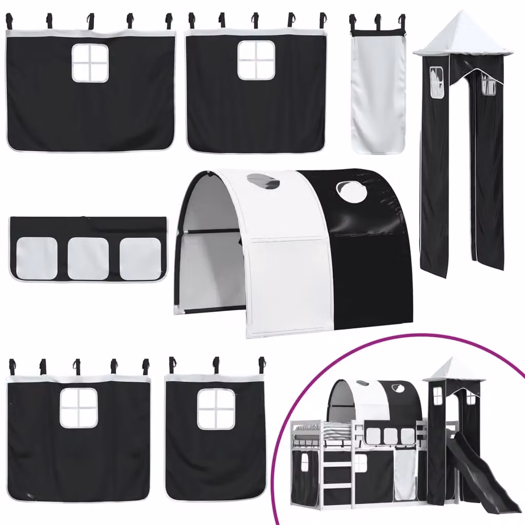 Berkfield Home Solid Wood Childrens Bunk Bed with Slide in White and Black, W/D/H: 90 x 200 cm – 3