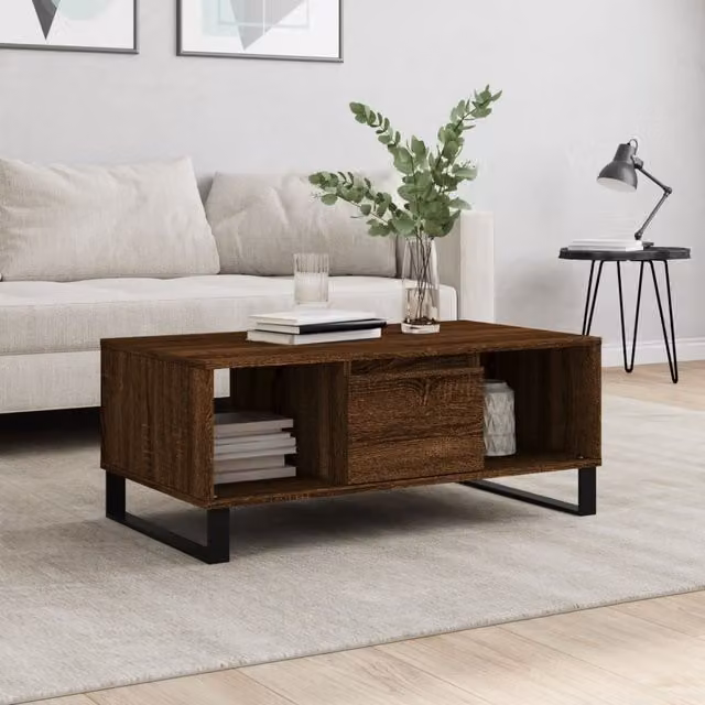 Berkfield Home Brown Oak Coffee Table, W: 90 cm, D: 50 cm, H: 36.5 cm