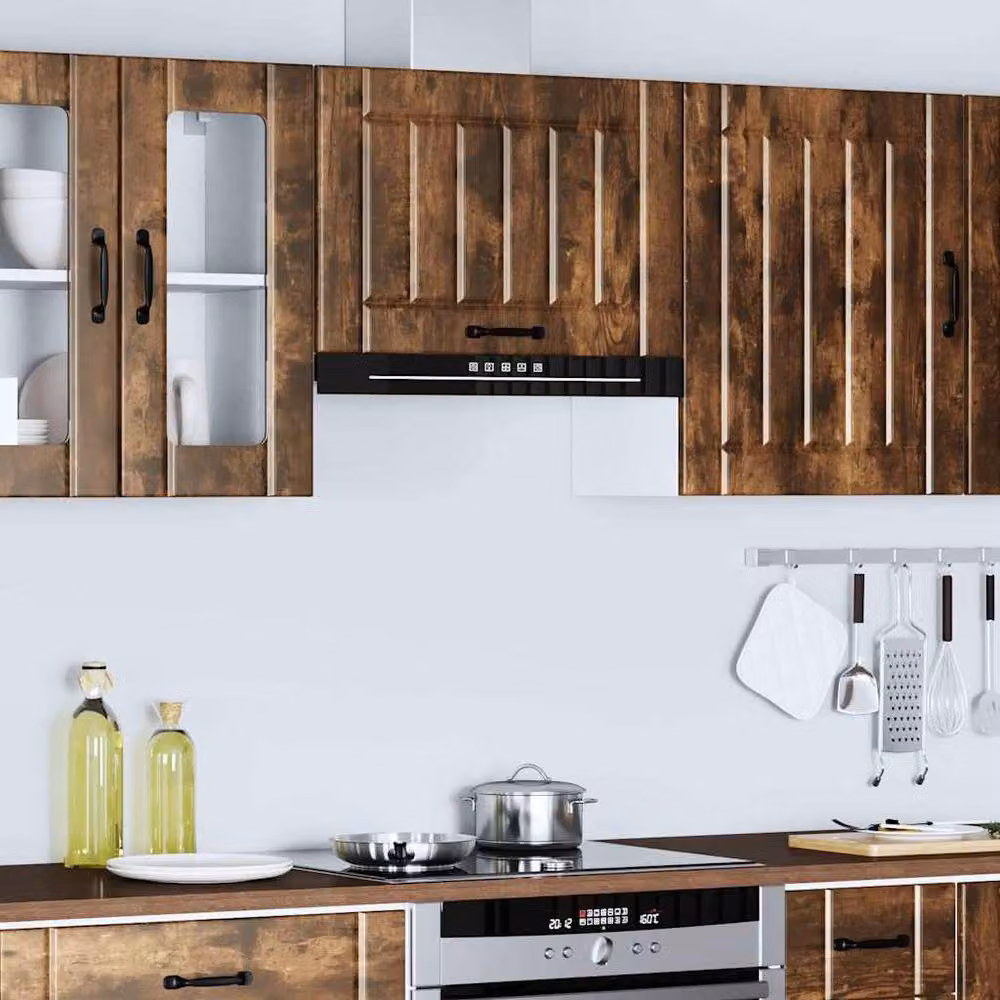 Berkfield Home Lucca Wall Mounted Kitchen Cabinet with Glass Doors in Smoked Oak Brown – 3