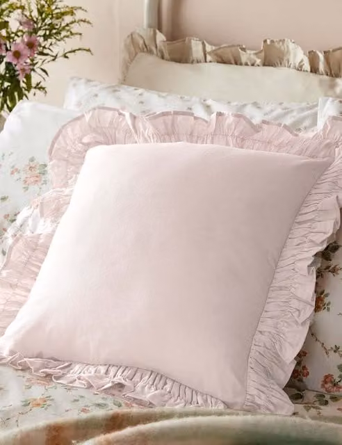 Laura Ashley Idina Cotton Rich Square Cushion in Light Pink