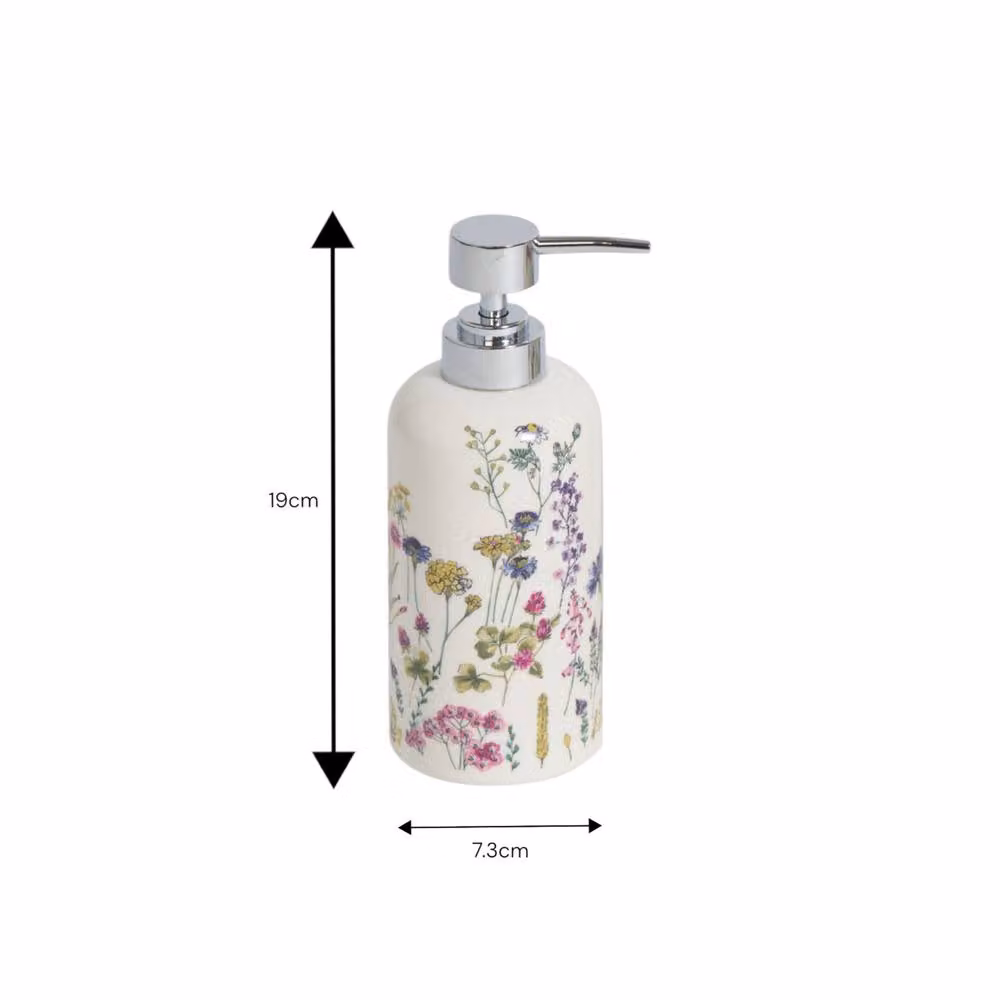 Showerdrape Meadow Wild Flowers Floral Ceramic Liquid Soap Dispenser in White – 2