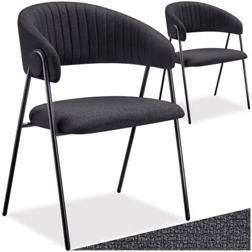 tectake Bedano Set of 2 Dining Chairs in Black with Woven Fabric and Metal Legs