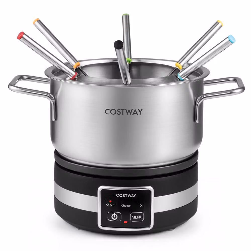Costway 1200W Electric Fondue Pot Set with Adjustable Thermostat and Stainless Steel Pot in Silver – 3
