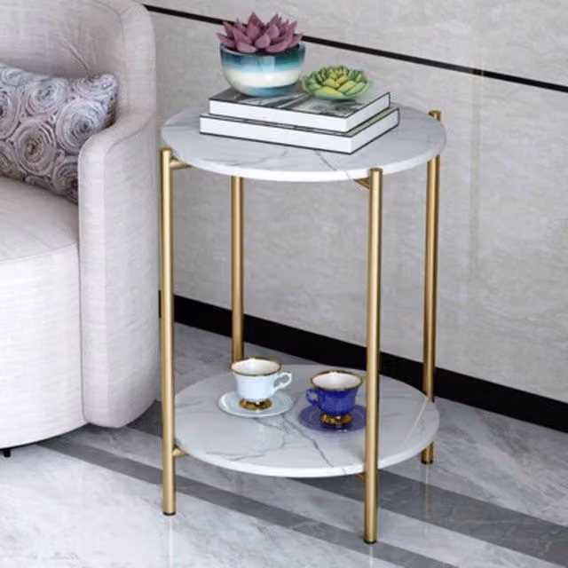 NESTLUNE 2 Tier Round Coffee Table with White Solid Marble Top – 1