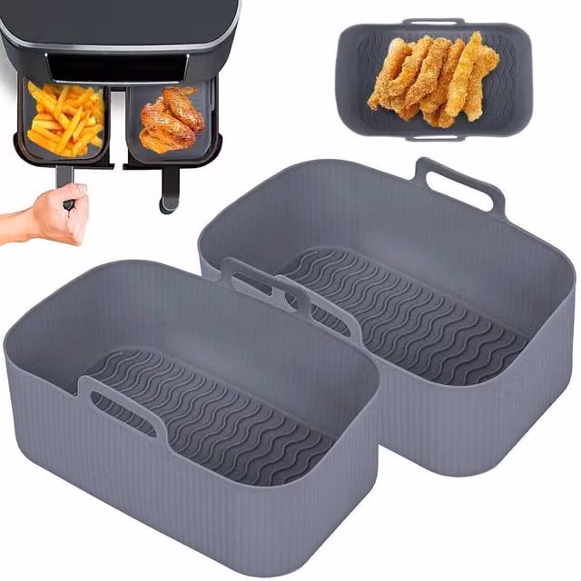 SPETLEK 2x Large Rectangular Silicone Air Fryer Dual Basket Liners in Grey – 1