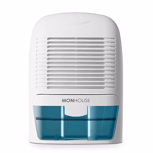 MONHOUSE Portable Compact and Quiet Dehumidifier with 1500ml Capacity, Electric Mould Remover in White and Blue