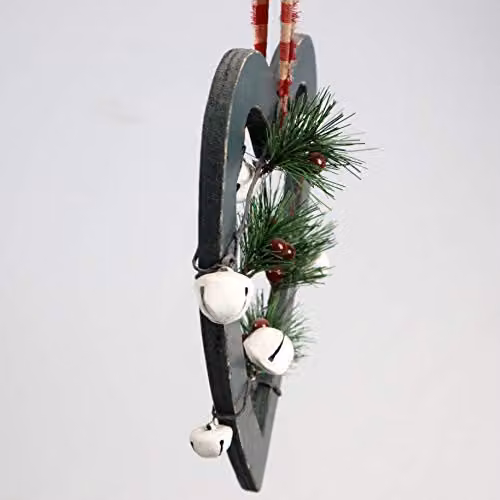 Shatchi Green Wooden Heart Hanging Decoration with White Accents, H 23 x W 18 x D 1.2 cm – 2