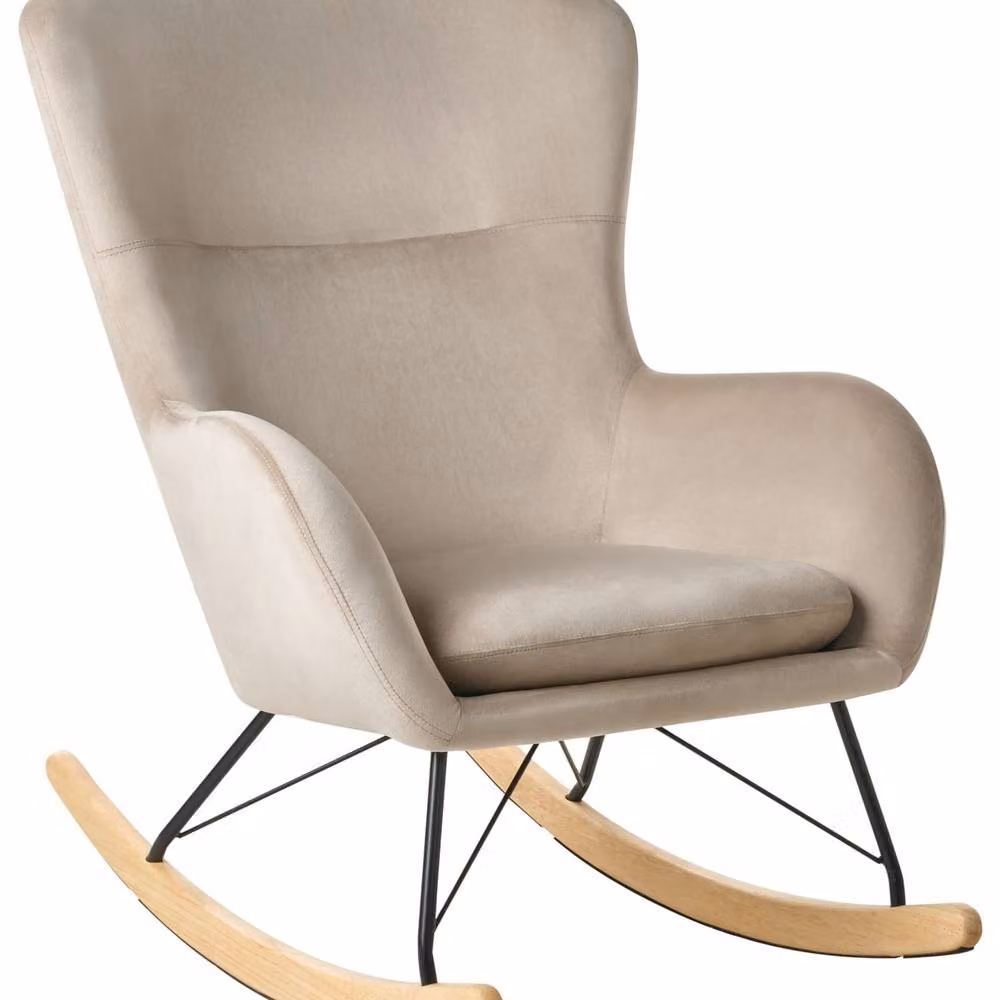 Wyld and Coco Glam Velvet Rocking Chair in Beige with Rubberwood Rockers – 2
