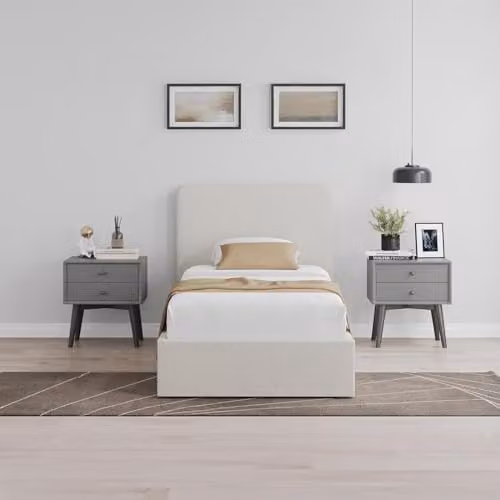 FWStyle Single Ottoman Storage Bed in Beige with Lift Up Base, W/D/H: 113 x 90 x 209 cm – 2