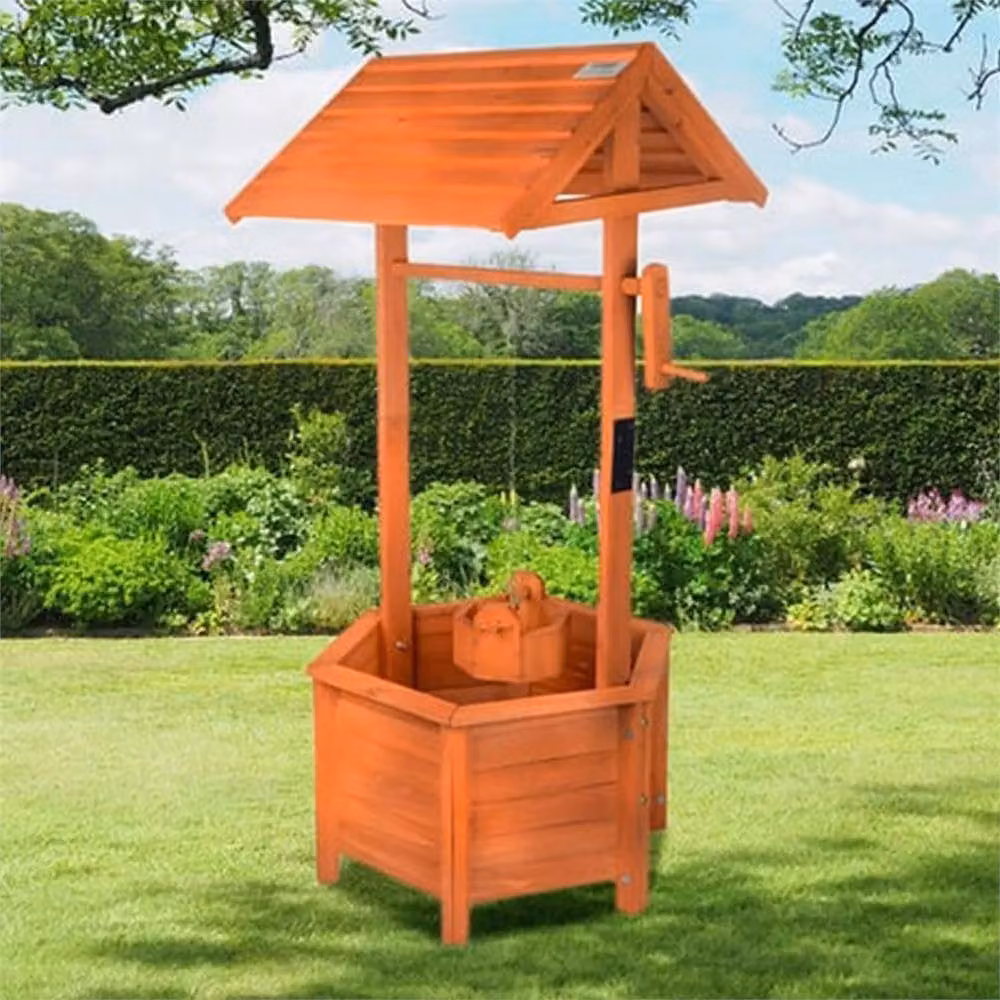 Havendro Wooden Wishing Well Garden Planter in Brown – 4
