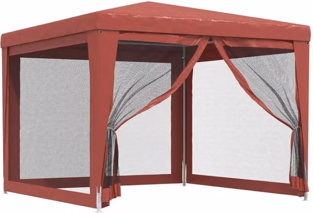 Berkfield Home Party Tent with 4 Mesh Sidewalls, Red, W: 3 m x D: 3 m x H: 3 m – 1