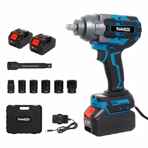 Traderight Cordless Brushless Impact Wrench 21V with 1200Nm High Torque, 1/2 inch Drive, 2 x 4.0Ah Lithium-Ion Batteries, Fast Charger and Socket Set