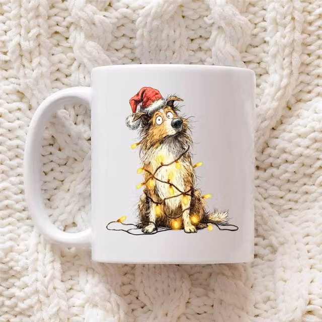 60 Second Makeover Shetland Sheepdog Christmas Lights Ceramic Mug in White