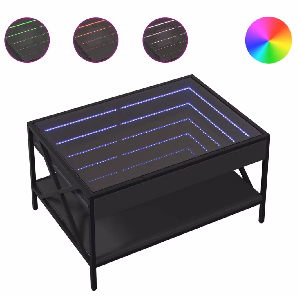 Berkfield Home Infinity LED Coffee Table in Black, W: 70 cm, D: 50 cm, H: 38 cm – 2