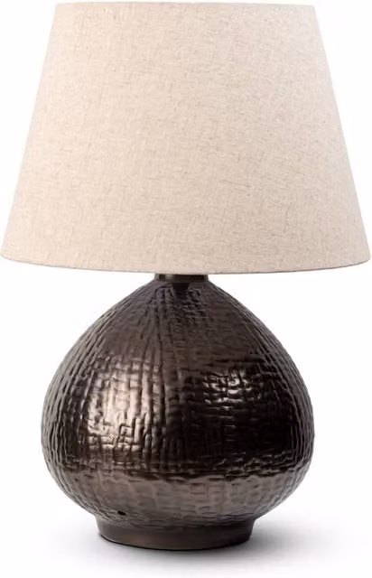 Elm Home And Garden Antique Bronze Round Table Lamp with Beige Fabric Shade – 1