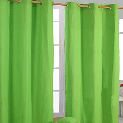 HOMESCAPES Green Plain Eyelet Curtain Pair, W: 137 cm, H: 228 cm – 1