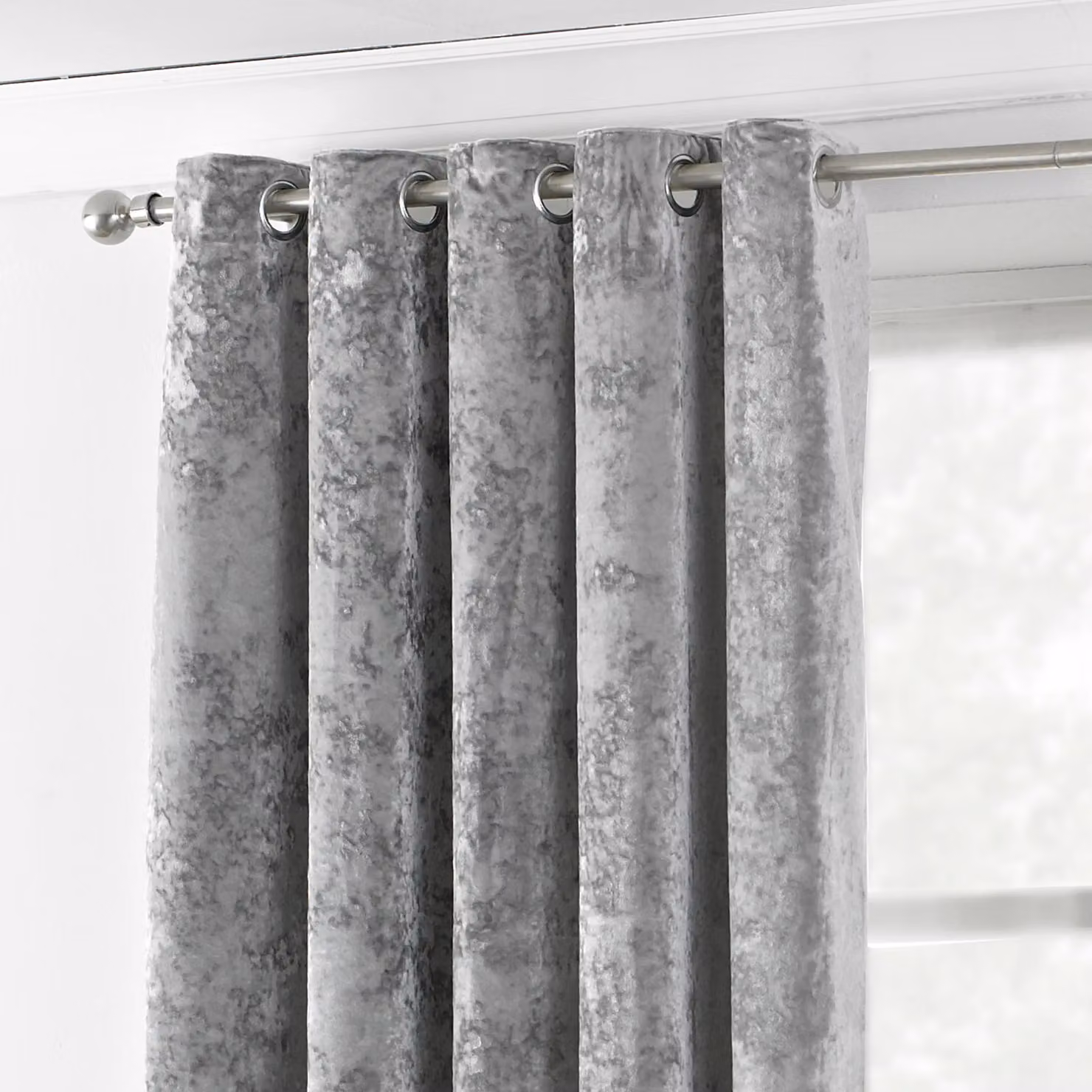 Paoletti Verona Silver Crushed Velvet Eyelet Curtains, Width: 229 cm, Drop: 229 cm – 2