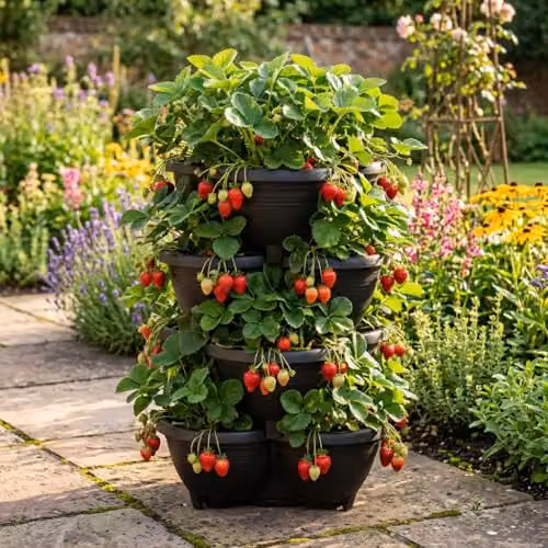 Garden Gear 4 Tier Vertical Stacking Planter Tower Modular Column Plant Pots in Black