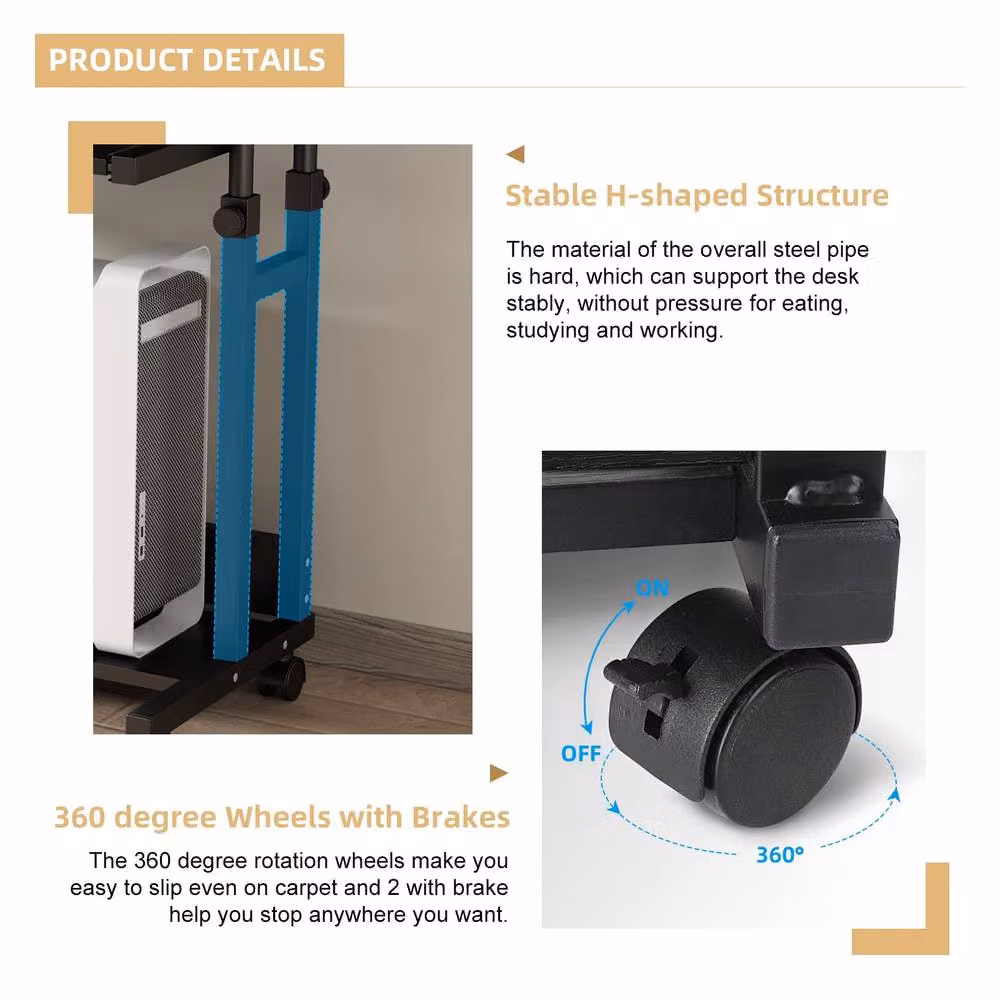 Dprodo Height Adjustable Portable Computer Desk with Castors in Black – 5