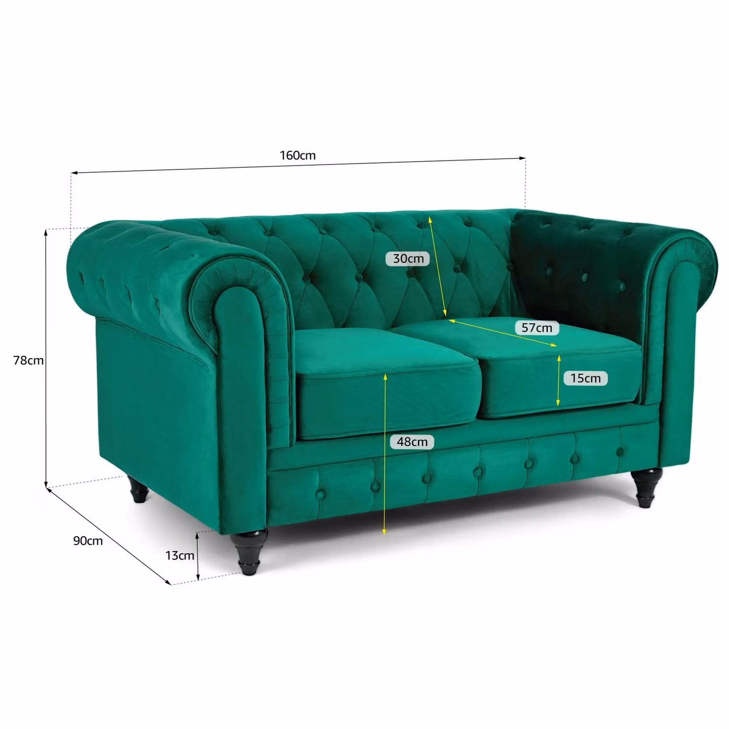 Bravich LTD Chesterfield 3 Seater Velvet Sofa in Green – 2