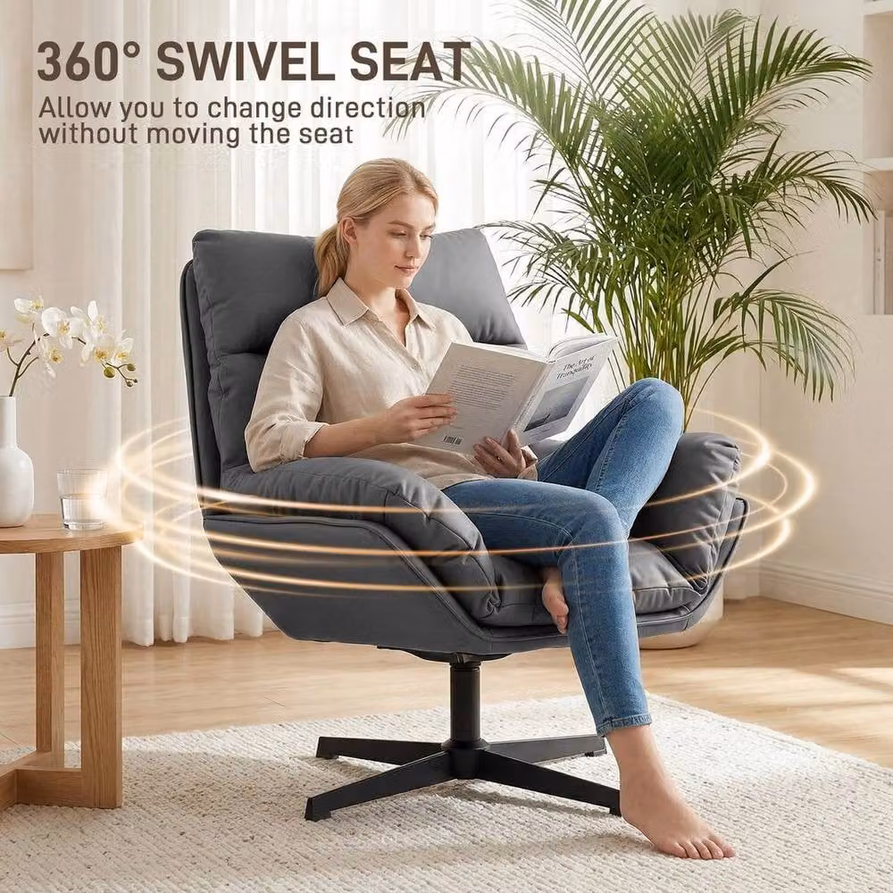 NESTLUNE Modern Shell Accent Chair with 360 Degree Swivel and Armrests in Dark Grey and Black – 4