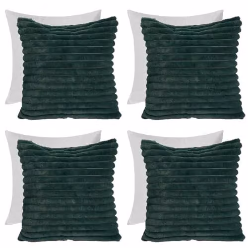 OHS Pack of 4 Faux Fur Ribbed Scatter Cushions with Removable Covers, Green, W/D/H: 45 x 45 x 45 cm – 1