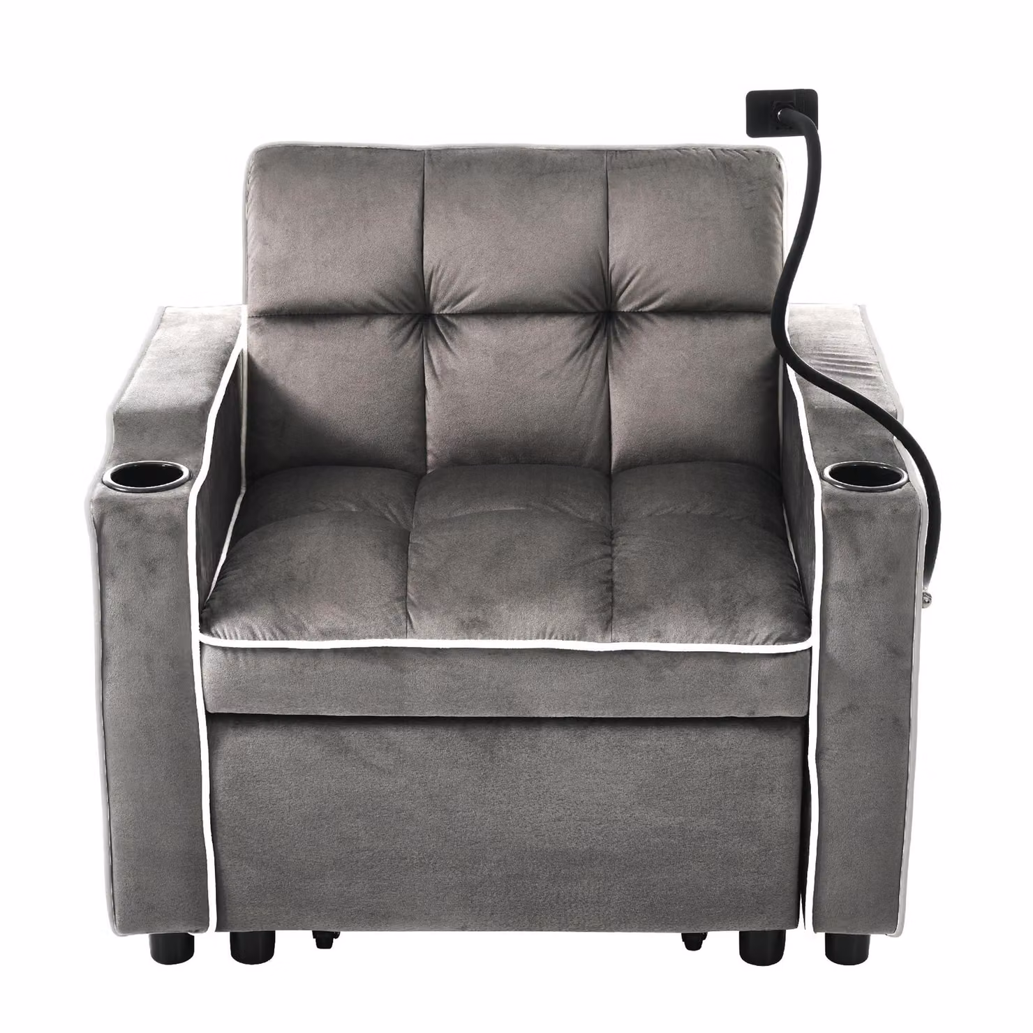 Aosom UK Expandable Velvet Sofa Bed with 3-Position Backrest in Dark Grey, W/D/H: 167 x 83 x 76 cm – 2