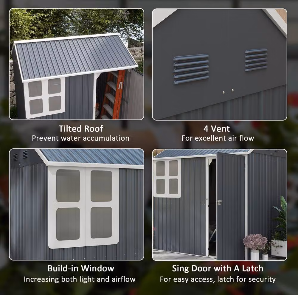 STILVORA Modern Galvanised Steel Garden Shed with Window and Side Vent in Dark Grey, W/D/H: 222 x 172 x 216 cm – 4